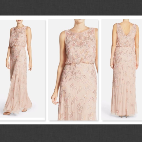 Adrianna Papell Dresses & Skirts - NEW Adrianna Papell Blush Pink Floral Beaded Mesh Illusion Blouson Gown  Size 4P